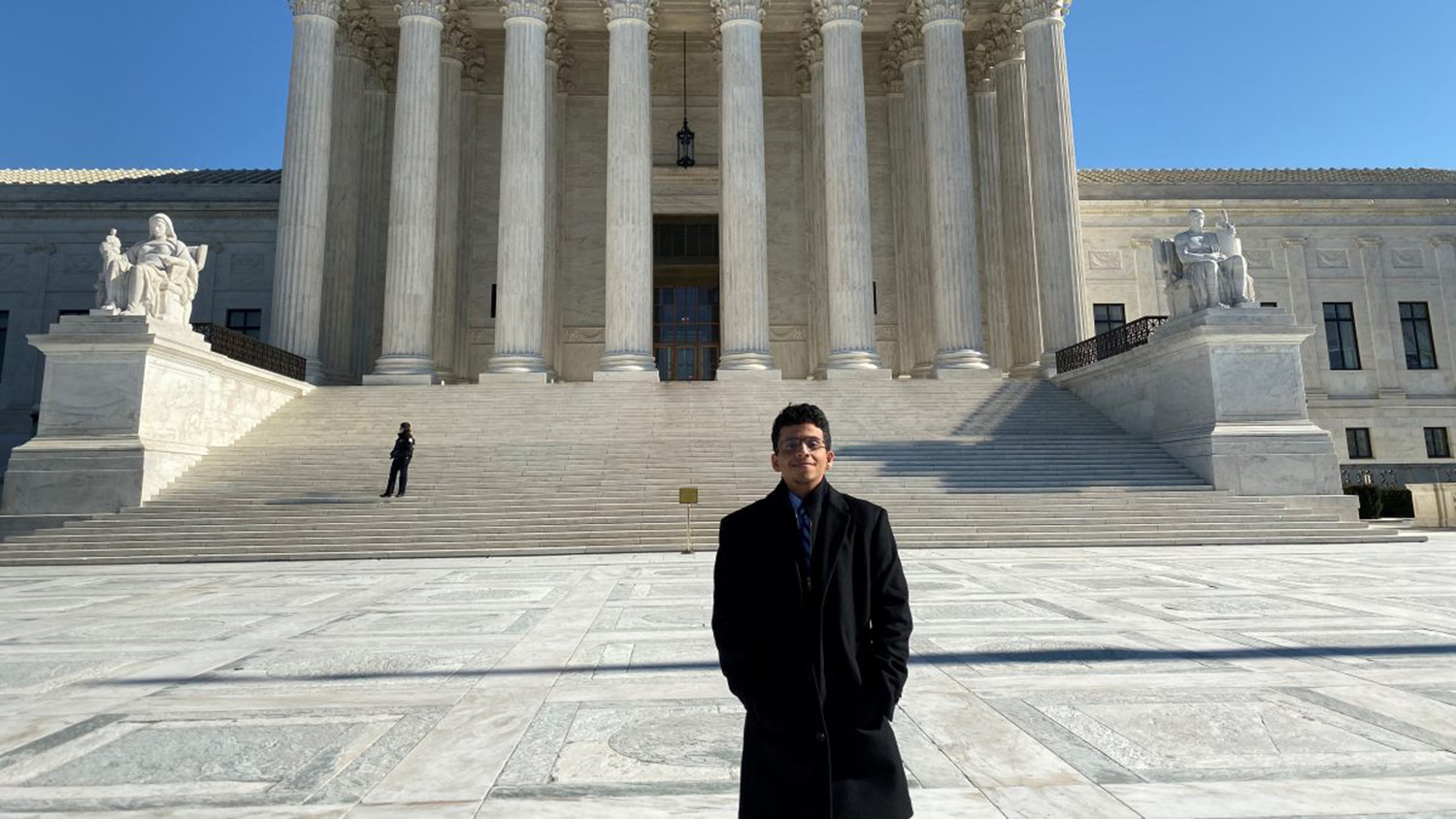 student standing in front of Washington DC building